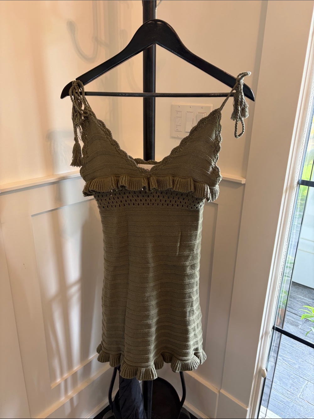 Knit Ruffled Mini Dress/cover up  in Olive Green